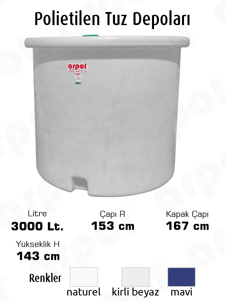 polietilen tuz ve salamura tanklar� 3000 lt